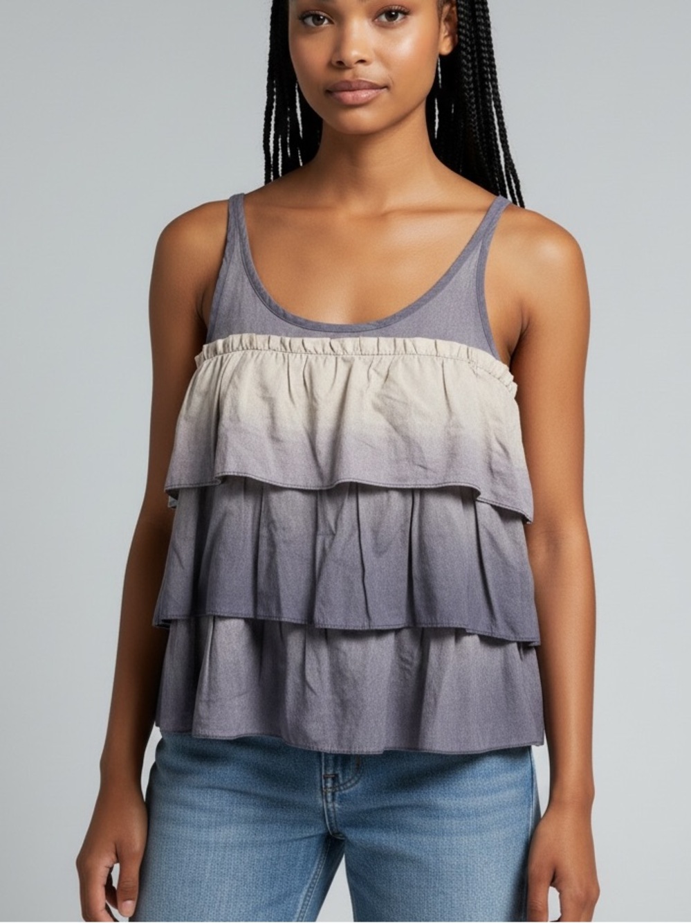 Marc by Marc Jacobs Tiered Cotton Babydoll Top Mauve Gray Ombré Y2K Size Small